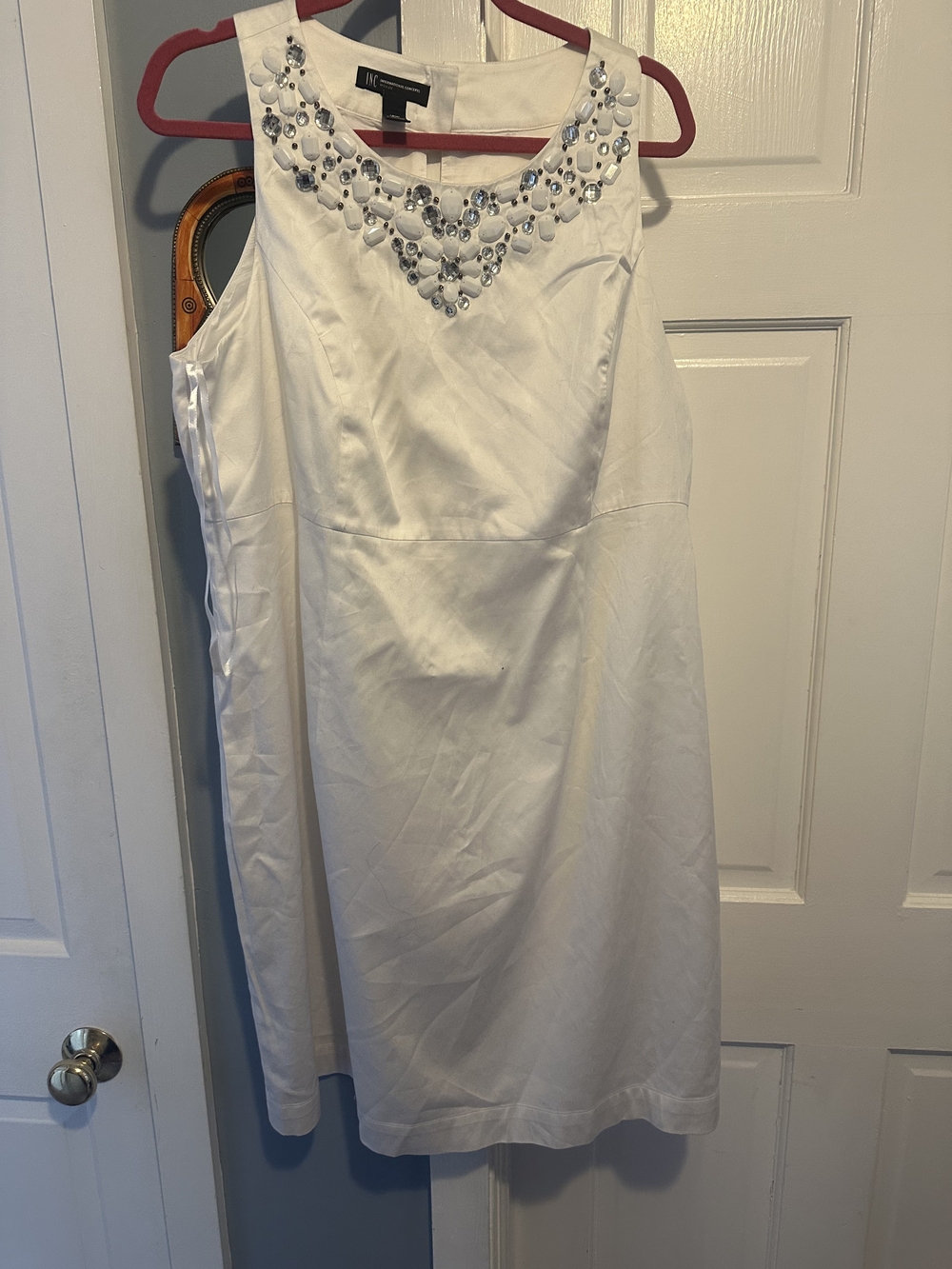 INC White Sleeveless Dress Rhinestone Jeweled Neck